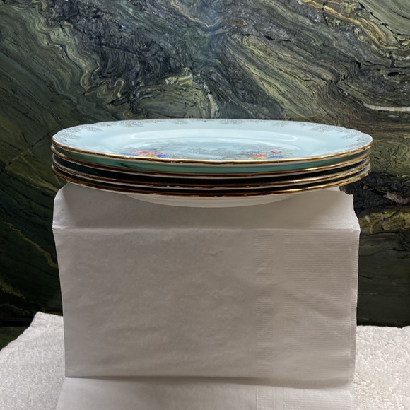 Aynsley Queens Garden Blue Enameled Scalloped salad plate vintage. - Picture 7 of 13